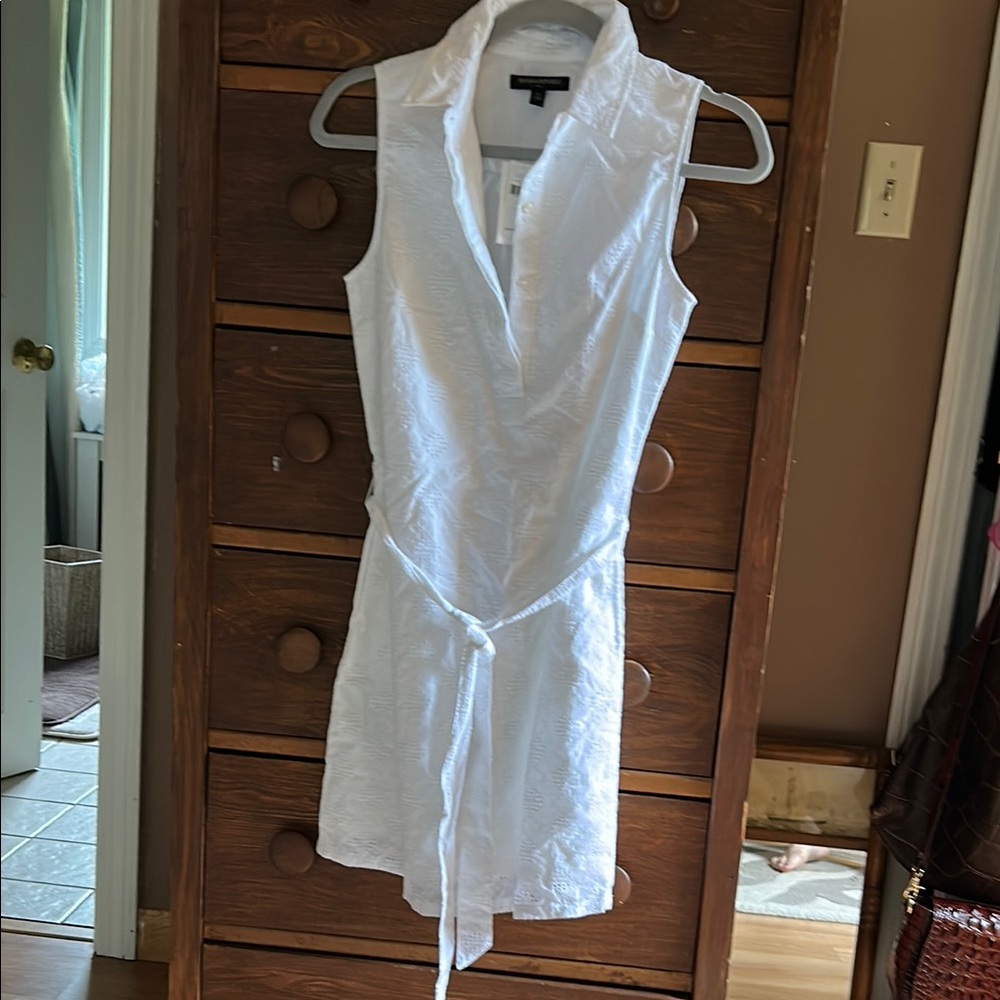 Banana Republic White Textured Sleeveless Dress